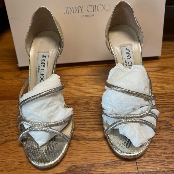 Jimmy Choo - light gold snake skin and glitter heels - size 36 - great condition - Picture 3 of 8